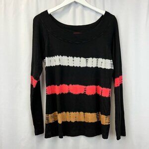Bashara Lesser Womens Casual Top Black Striped Long Sleeve Modal Blend Large